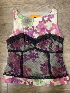 Cynthia Steffe Floral Lace-Overlay Sleeveless Camisole - Pink, Purple & Black